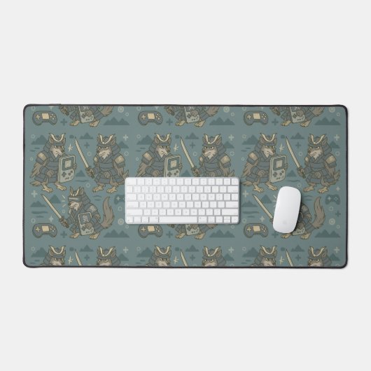 Samurai-Wolf mit Handheld-Konsole  Schreibtischunterlage (Tastatur & Maus)