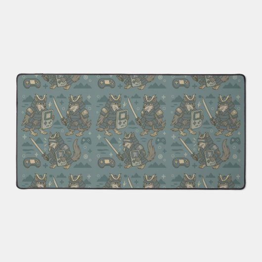 Samurai Wolf with Handheld Console Schreibtischunterlage (Vorderseite)