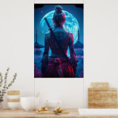 Samurai woman warrior with katana — Japanese cultu Poster (Küche)