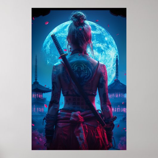 Samurai woman warrior with katana — Japanese cultu Poster (Vorne)