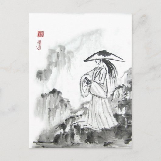 Samurai Zeichnend Schwert-Postkarte Postkarte (Vorderseite)