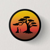 Samurais, die am Sonnenuntergang unter Baum - Button (Vorderseite)