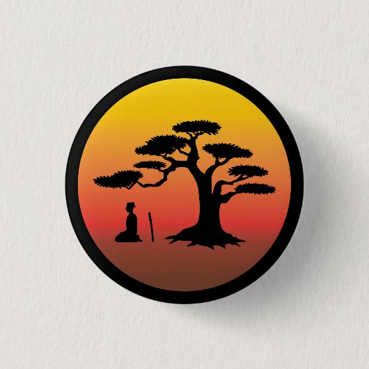 Samurais, die am Sonnenuntergang unter Baum - Button (Vorderseite)