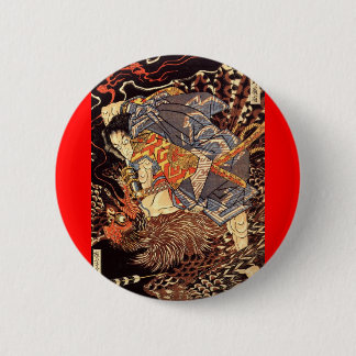 Samurais, die Tengu/Vogel Malerei, C. 1800's töten Button