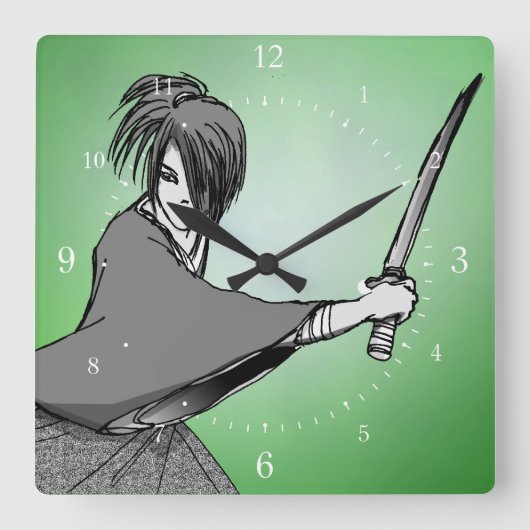 SAMURAIS manga Japan Quadratische Wanduhr (Vorderseite)