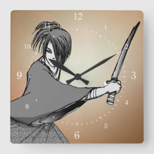 SAMURAIS manga Japan Quadratische Wanduhr