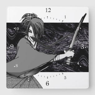 SAMURAIS manga Japan Quadratische Wanduhr