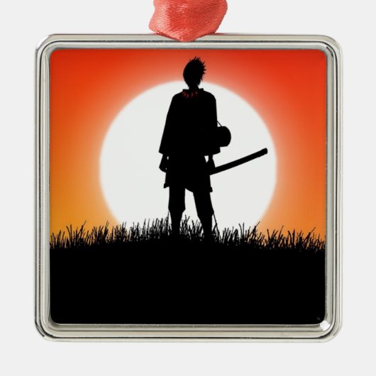 Samurais, Ninja - japanischer Krieger Silbernes Ornament (Vorne)