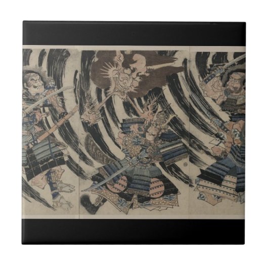 Samurais und Dämon circa 1818 Fliese (Vorderseite)