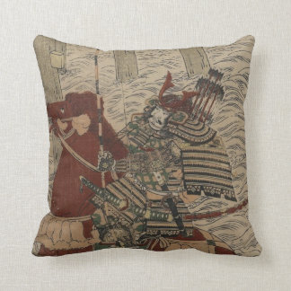 Samurais und Pferd im Wasser circa 1772 Kissen