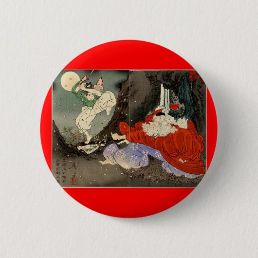 Samuraitraining mit Tengu, circa 1800's Button (Vorderseite)