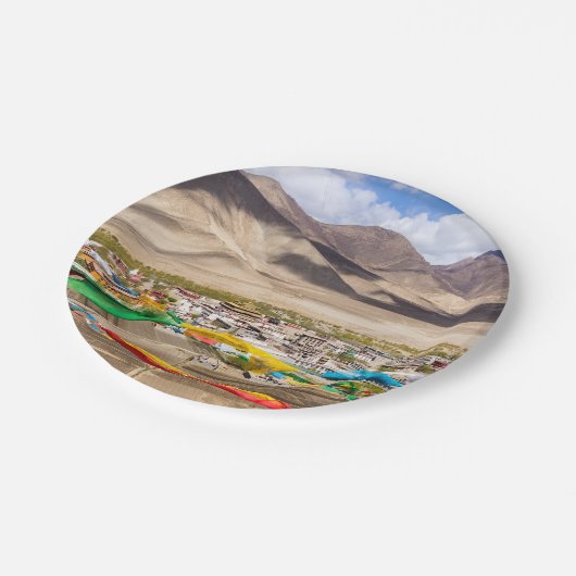 Samye Kloster Luftbild - Tibet, Asien Pappteller (Schrägansicht)