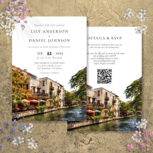 San Antonio Aquarell QR-Code Hochzeit Einladung