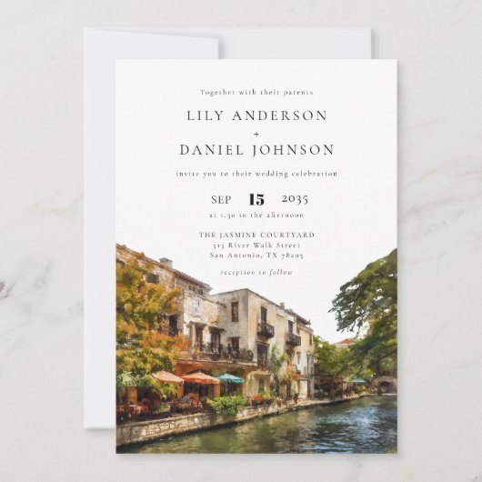 San Antonio Destination Elegant Photo Wedding Einladung (Vorderseite)