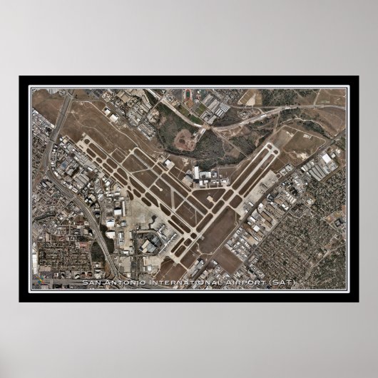 San Antonio Intl Airport Texas Satellite Karte Poster (Vorne)