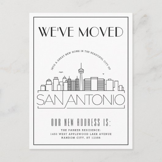 San Antonio Modern Deko | Änderung der Anschrift Ankündigungspostkarte (Vorderseite)