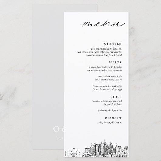 San Antonio Skyline Modern Wedding Dinner Menu Menükarte (Vorne/Hinten)