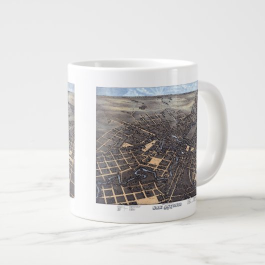 San Antonio, Texas, Antike Luftkarte, 1873 Jumbo-Tasse (Vorderseite Rechts)