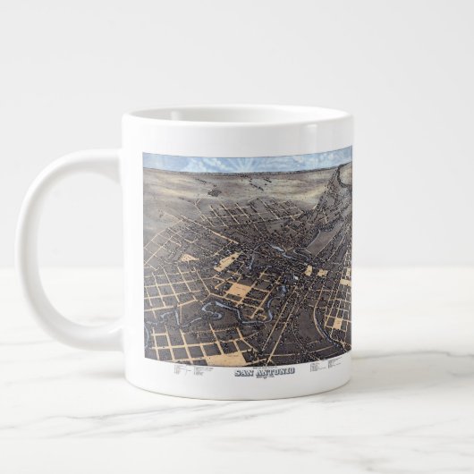 San Antonio, Texas, Antike Luftkarte, 1873 Jumbo-Tasse (Links)