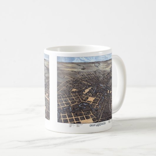San Antonio, Texas, Antike Luftkarte, 1873 Kaffeetasse (VorderseiteRechts)