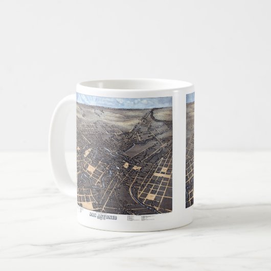 San Antonio, Texas, Antike Luftkarte, 1873 Kaffeetasse (Vorderseite Links)
