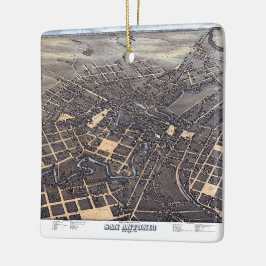 San Antonio, Texas, Antike Luftkarte, 1873 Keramikornament (Links)