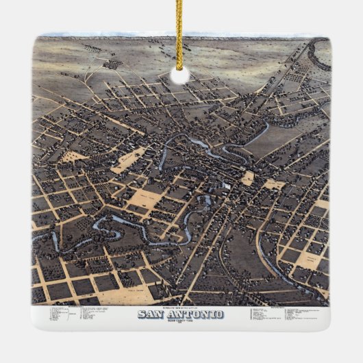 San Antonio, Texas, Antike Luftkarte, 1873 Keramikornament (Rückseite)