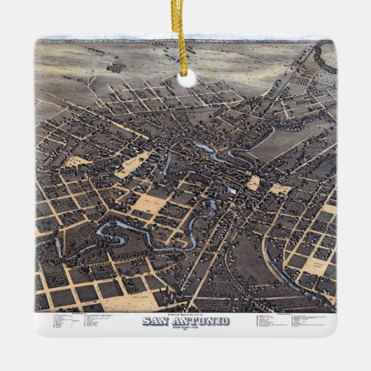 San Antonio, Texas, Antike Luftkarte, 1873 Keramikornament (Vorderseite)