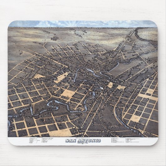 San Antonio, Texas, Antike Luftkarte, 1873 Mousepad (Vorne)