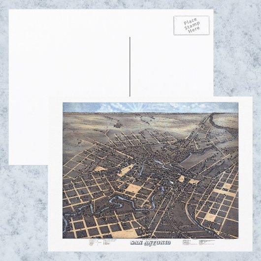 San Antonio, Texas, Antike Luftkarte, 1873 Postkarte