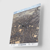 San Antonio, Texas, Antike Luftkarte, 1873 Quadratische Wanduhr (Winkel)