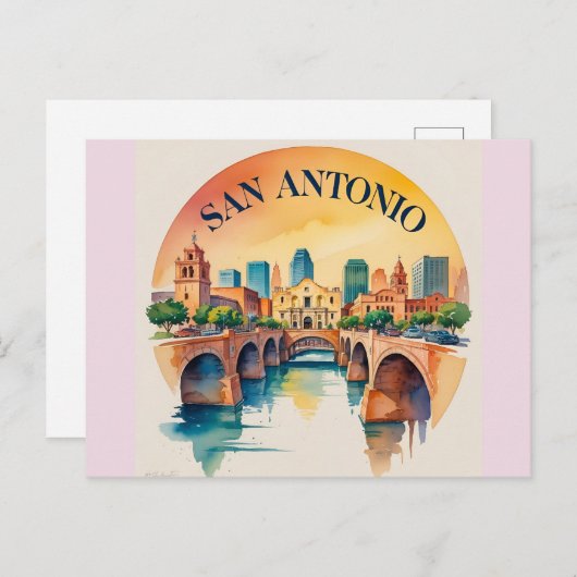 San Antonio Texas Aquarellskyline Postkarte (Vorne/Hinten)