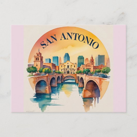 San Antonio Texas Aquarellskyline Postkarte (Vorderseite)