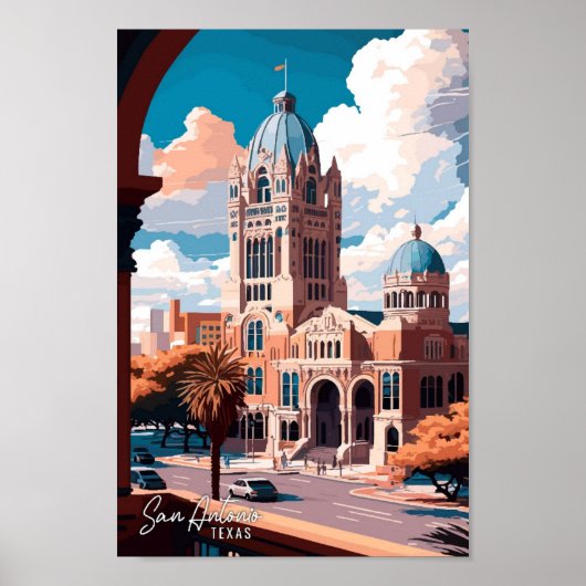 San Antonio Texas Art Vintage Reise Poster (Vorne)