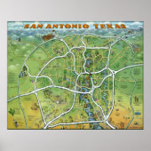 San Antonio Texas Cartoon Karte Poster (Vorne)