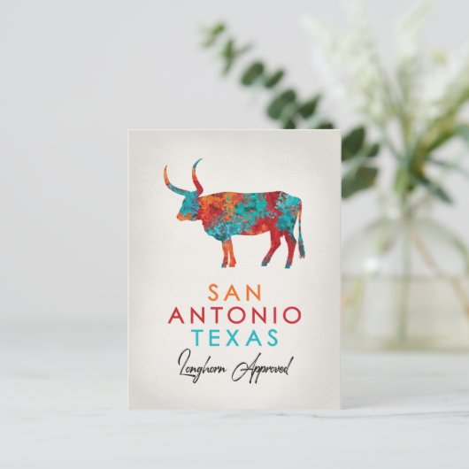 San Antonio Texas Colorful Longhorn Postkarte (Stehend Vorderseite)