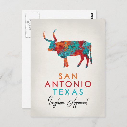 San Antonio Texas Colorful Longhorn Postkarte (Vorne/Hinten)