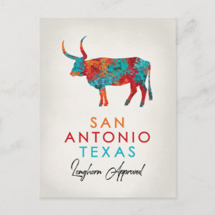 San Antonio Texas Colorful Longhorn Postkarte