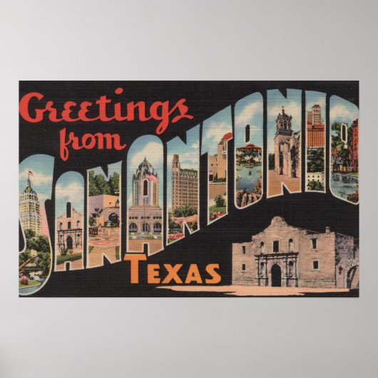 San Antonio, Texas - Große Briefmarkenszenen Poster (Vorne)