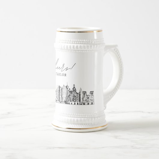 San Antonio Texas Personalisiert Skyline Bierglas (VorderseiteRechts)