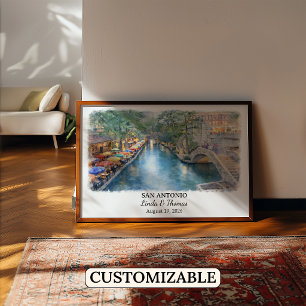San Antonio Texas Poster, Aquarell, Maßgeschneider Poster