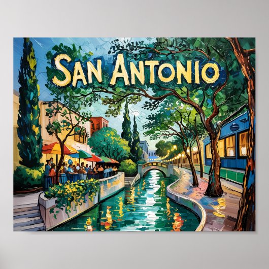 San Antonio Texas River Walk Van Gogh Vibrant City Poster (Vorne)
