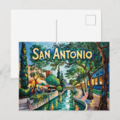 San Antonio Texas River Walk Van Gogh Vibrant City Postkarte (Vorne/Hinten)