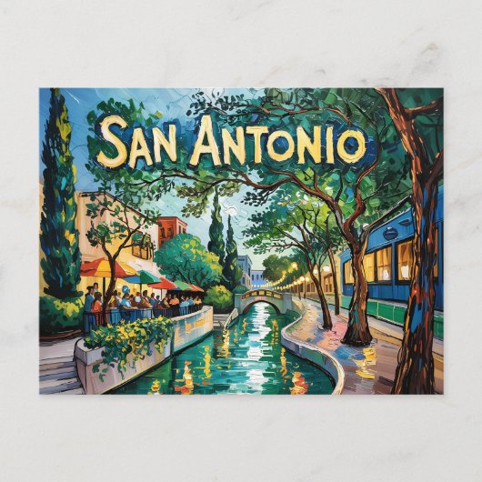 San Antonio Texas River Walk Van Gogh Vibrant City Postkarte (Vorderseite)