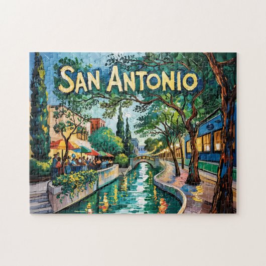 San Antonio Texas River Walk Van Gogh Vibrant City Puzzle (Horizontal)