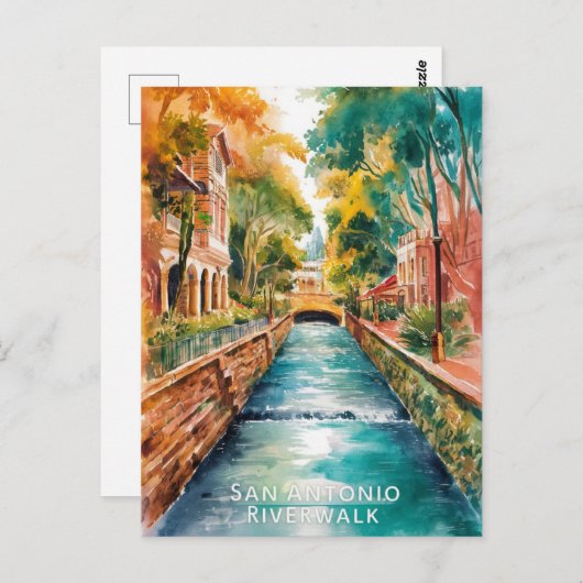 San Antonio, Texas, Riverwalk Aquarellbilder Postkarte (Vorne/Hinten)