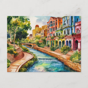 San Antonio, Texas, Riverwalk Malerei Postkarte