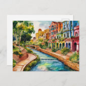 San Antonio, Texas, Riverwalk Malerei Postkarte (Vorne/Hinten)