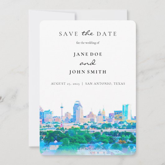 San Antonio Texas Skyline Save the Date Karte (Vorderseite)