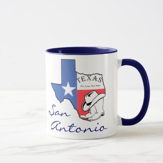 San Antonio Texas Staat Map, Star, Boots, Hat Tass Tasse (Rechts)